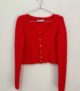 Red Button-Down Cardigan