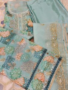 Designer Teal Embroidered Kurti Set