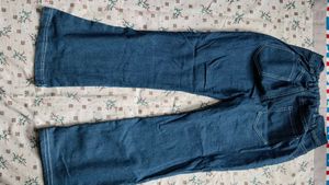 Blue Denim Flare Pants with Pockets