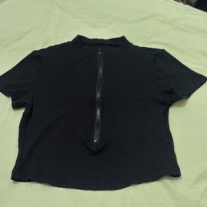 Ribbed Zip-Up Crop Top