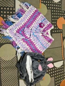 Crocheted Poncho &amp; Animal Hat Set new