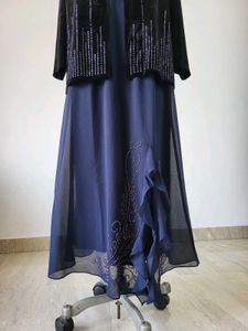 Elegant Blue Gown with Embellished Jacket