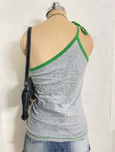 Grey Graphic Print One Shoulder Top