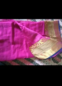 Vibrant Pink Saree d blouse with Gold Border