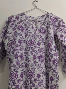 Purple Floral Print Cotton Kurta