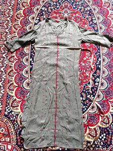 Grey Kurta with Pink Detail