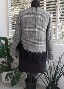 Zara Plaid Lace Trim Top