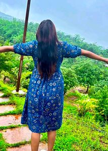 Beautiful Blue Printed Ethnic midi dress