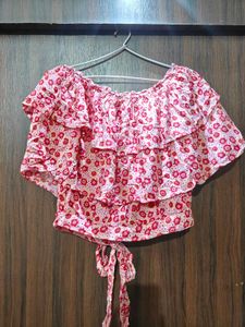 Floral Ruffle Back-Tie Crop Top