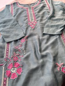 Elegant Blue Kurta Set with Pink Embroidery