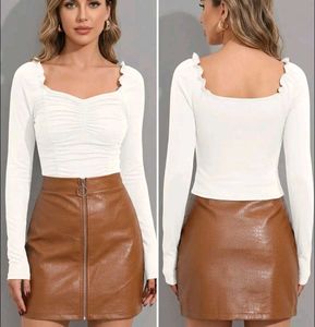 Chic Ruched White Long Sleeve Top
