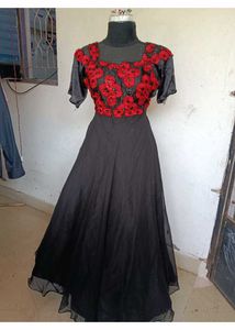 Elegant Black & Red Embellished Gown