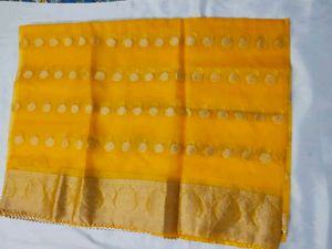 Vibrant Yellow Saree with Gold Border