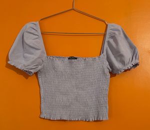 Smocked Puff Sleeve Square Neck Top