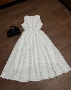 Elegant White Textured Midi Dress
