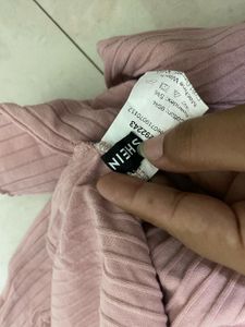 Dusty Pink Ribbed Mock Neck Top