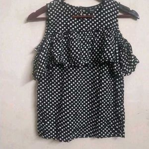 Chic Polka Dot Cold Shoulder Top