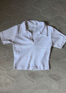 White Cropped Polo Shirt