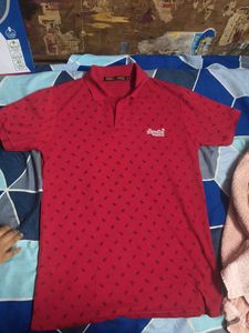Superdry Red Polo T-Shirt with Pattern