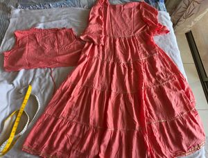 Women's Pink Tiered Kurta with jacket