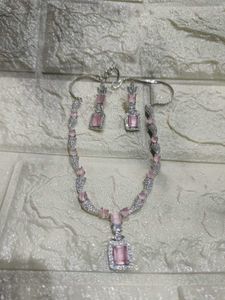 Silver-Plated & AD Studded Jewellery Set
