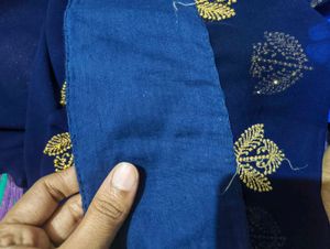 Elegant Navy Blue Embroidered Saree free size Full