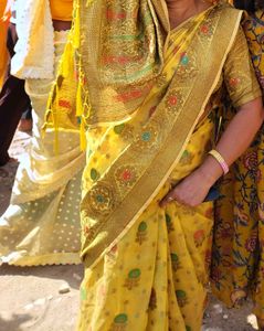 Beautiful Yellow Embroidered Saree