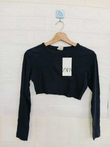 Classic Black Ribbed Long Sleeve Crop Top