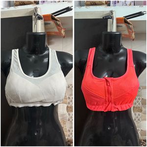 Sports Bra - White & Coral Pink
