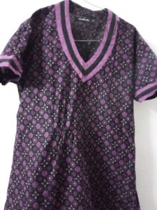 Vintage Purple &amp; Black Patterned Kurti
