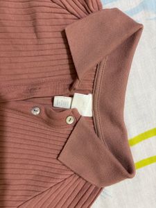 Ribbed Polo Neck Crop Top