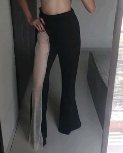Newme Stylish Black Mesh Insert Pants
