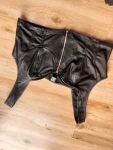Black Faux Leather Zipper Corset Top