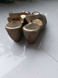 Sparkling Gold Wedge Sandals