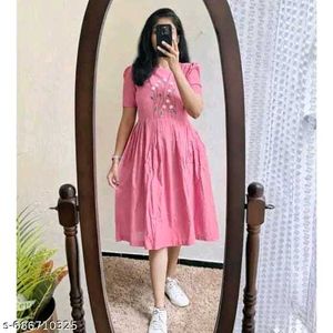 Charming Pink Embroidered Midi Dress_XL