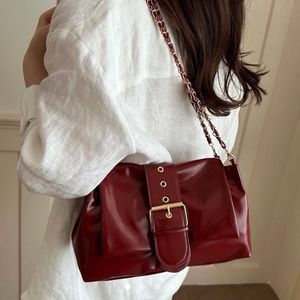 Chic Burgundy Patent Leather Shoulder Bag