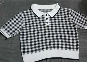 Gingham Knit Polo Top