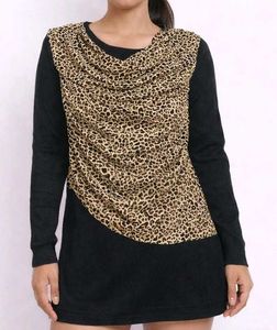 Chic Leopard Print Cowl Neck Top