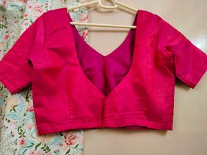 Dark Pink V-Neck readymade Blouse