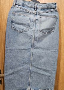 Denim Midi Skirt with Slit