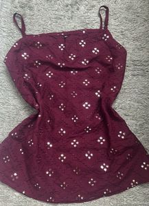 Stylish Maroon Kurti with White Embellishments