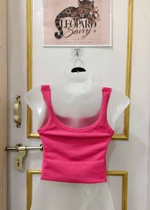 Hot Pink Ribbed Crop Tank Top