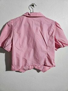 Pink Puff Sleeve Zip-Up Top