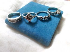 Boho Silver Tone Ring Set