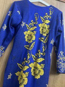 Blue Kurta set Yellow Floral details(woollen) 3 pi