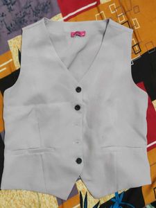 Women's Grey V-Neck Button-Up Vest
