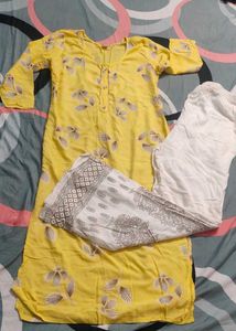 Yellow Printed Kurta with White Pants