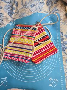 Boho Embroidered Zipper Pouch Sling Bag