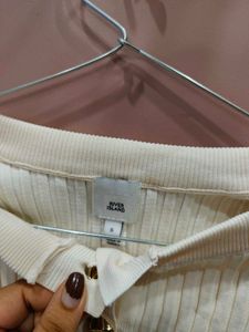 Cream Ribbed Button-Up top