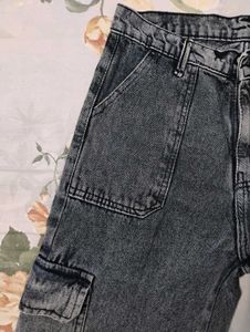 High Waist Trendy Denim Cargo Pants